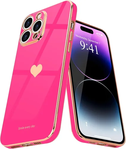 Miniatura 20 de Teageo Funda para iPhone 14 Pro para mujeres y niñas, lindo corazón de amor, chapado de lujo, cubierta trasera suave, protección completa de la Negro