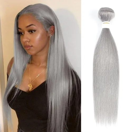 Paquetes de Cabello Humano Ondulado Gris (10 pulgadas?1PC) 9A Paquetes de Tejido de Cabello Humano Brasileño Remy 100% Extensiones de Trama de
