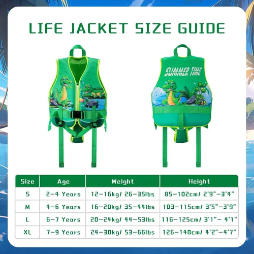 Miniatura 5 de Chaleco de natación para niños, chaleco de natación para niños pequeños, flotadores de 20 a 60 libras con correa de seguridad ajustable, S-XL