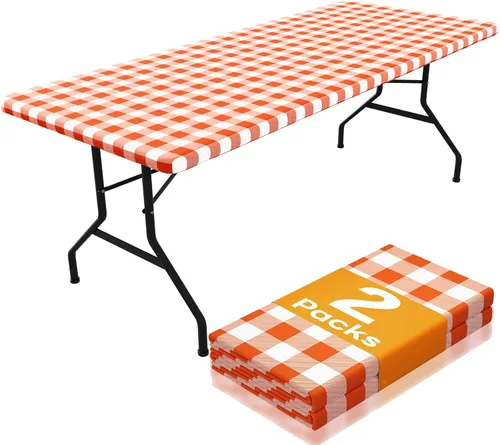 Miniatura 36 de Smiry Mantel de Mesa de Picnic Paquete de 2, Manteles Ajustables Elásticos Impermeables para Mesas Rectangulares de 18 x 72 pulgadas, Mantel