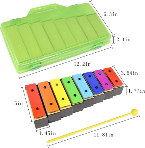Miniatura 2 de ENNBOM Xilófono Glockenspiel 8 Notas Campanas de resonador cromático con estuche verde