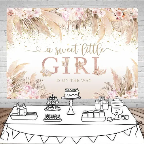 Miniatura 2 de Mocsicka Boho Hola Bebé Telón de Fondo Boho Chic Flores Rosas Baby Shower Fondo Una Dulce Pequeña Niña Está en Camino Decoraciones de Pastel