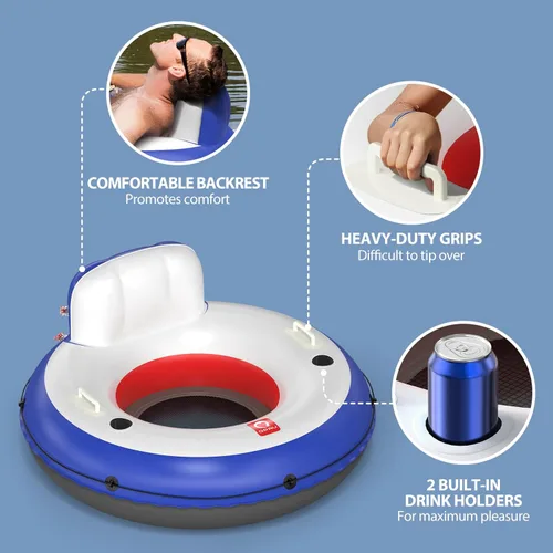 Miniatura 5 de QPAU Tubo inflable para río, 0.016 in de grosor, resistente a pinchazos, flotador de río resistente, balsa de río con respaldo ergonómico, parte