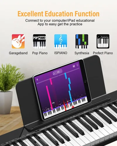 Miniatura 3 de KONIX Piano de Teclado de 88 Teclas Semi Pesado, Piano Digital de Tamaño Completo con Soporte Doble X, Piano de Teclado Portátil para Principiantes