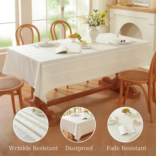 Miniatura 3 de Zobesta Mantel rectangular blanco de 53 x 98 pulgadas, mantel de algodón para mesas rectangulares, mantel bohemio suave y pesado para fiestas