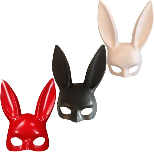 Miniatura 6 de Máscara de fiesta de Navidad, máscara de fiesta de Halloween, máscara de conejo linda máscara de bar KTV Party Bunny Mask (rojo)