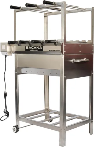 Parrilla de Barbacoa Brasileña Todo en Uno con Rotisserie - 7 brochetas - Churrasco - Acero Inoxidable - Parrilla Portátil de Fuego de Leña y Carbón