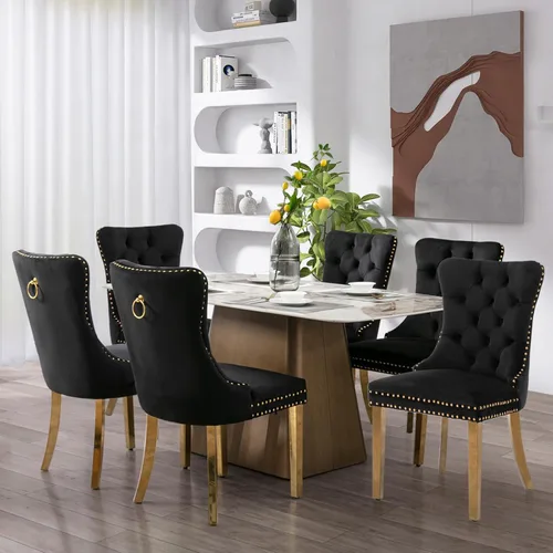 Miniatura 54 de SoarFlash Juego de 4 sillas de comedor de terciopelo, silla lateral de respaldo alto, silla lateral tapizada moderna de alta gama con capitoné