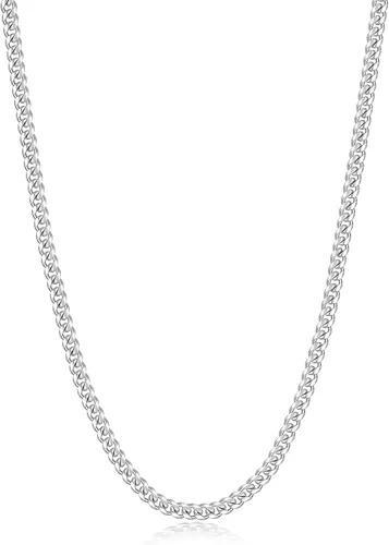 Fiusem Cadena de eslabones cubanos en tono plateado de 0.157 in para hombres, collares de cadena de acero inoxidable para hombres, mujeres y niños
