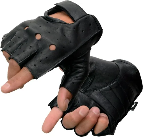 Milwaukee Leather SH195 - Guantes de piel para hombre, color negro, perforados, con palma de gel acolchada, sin dedos, para motocicleta, con "Open