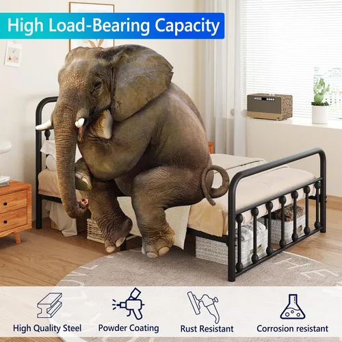 Miniatura 5 de erosoei Base de cama matrimonial completa de metal con espacio de almacenamiento, base de cama de acero de 74.8 pulgadas con almohadillas