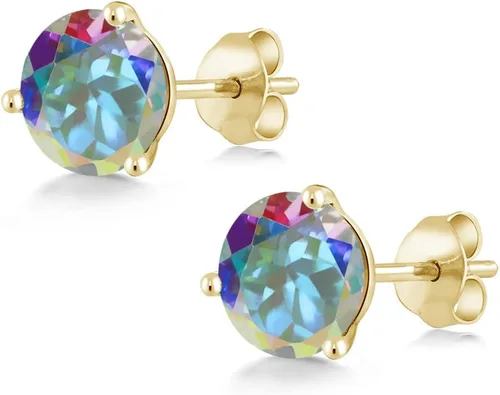 Miniatura 78 de Gem Stone King Aretes de oro de 14 quilates, 0.236 in, piedra natal redonda, Martini, 3 puntas, aretes de oro para mujer
