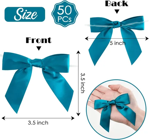 Miniatura 2 de AIMUDI Lazos con Alambre de Amarre para Bolsas de Golosinas de 3.5 pulgadas, Lazos de Satén Azul Turquesa para Manualidades, Lazos Prefabricados