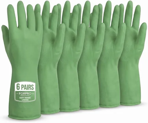 Miniatura 7 de ForPro - Guantes de goma natural, 6 pares de guantes reutilizables multiusos para limpieza del hogar con forro interior suave, impermeables