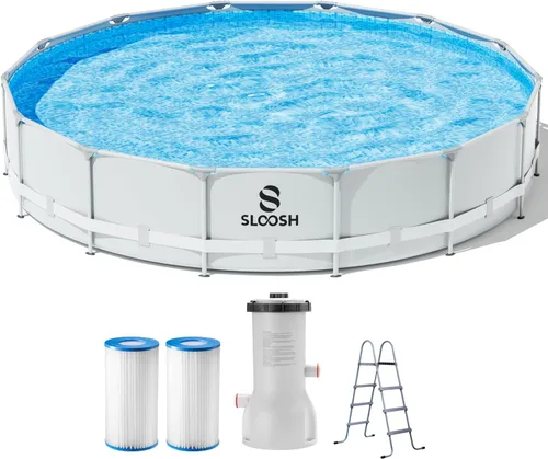 SLOOSH Piscina redonda sobre el suelo, 15 pies x 42 pulgadas, marco redondo para exteriores, conjunto de piscina sobre el suelo, piscina infantil
