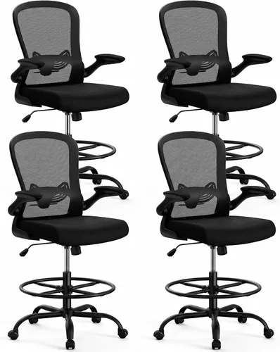 Miniatura 9 de ErGear Silla de dibujo, silla de escritorio de pie con reposabrazos abatibles, silla de escritorio alta altura ajustable, silla de oficina alta Negro