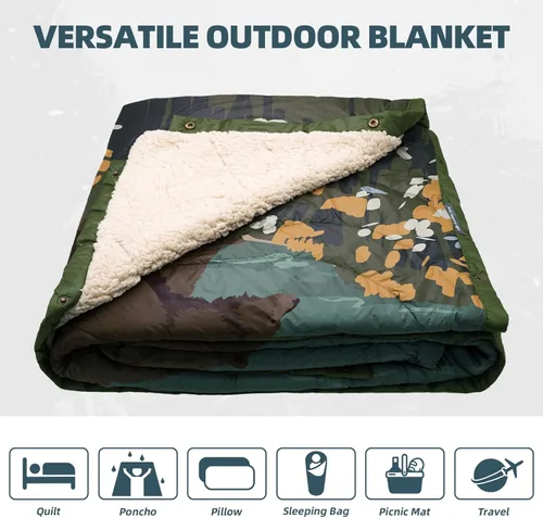 Miniatura 3 de Manta de Campamento al Aire Libre con Forro Sherpa, Manta de Campamento Extra Cálida y Gruesa y Poncho Ultraligero y Esponjoso DWR para Clima Frío