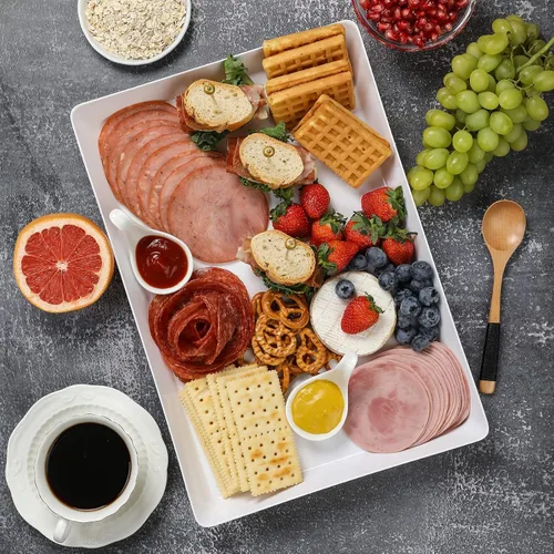 Miniatura 8 de 3 paquetes, 40 x 28 centímetros Bandejas grandes blancas reutilizables de plástico para servir galletas, aperitivos, charcutería, bocadillos