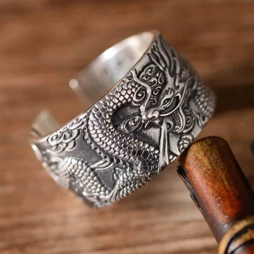 Miniatura 4 de Anillo de plata de ley 925 con diseño de dragón vintage