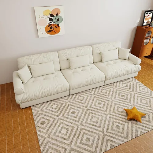 Miniatura 116 de Sofá modular de gran tamaño de 94 pulgadas, sofás seccionales grandes de color beige y blanco para sala de estar, juego de sofá de terciopelo, sofás