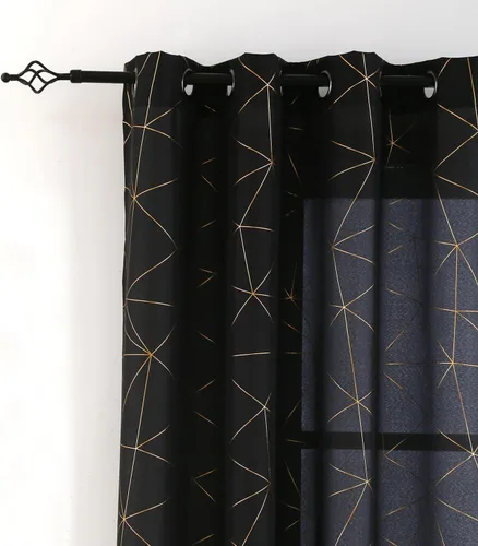 Miniatura 2 de Taisier Home Paneles de Cortinas de Ventana de Lino Dorado con Ojales Estampado de Lámina de Azulejos Geométricos Marroquíes Metálicos Cortinas
