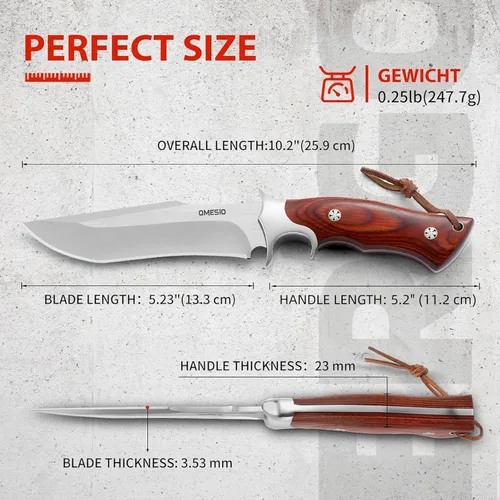 Miniatura 4 de Cuchillo Omesio de hoja fija con vaina, cuchillo de supervivencia de acero M390, Fulltang 60±1 HRC, cuchillos de hoja fija EDC para caza, cuchillos