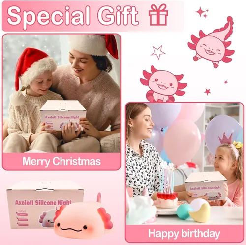 Miniatura 8 de Luz Nocturna de Ajolote para Niños, Lámpara Squishy Linda Recargable - Luz Nocturna de Ajolote de Silicona Adorable para Regalo de Navidad