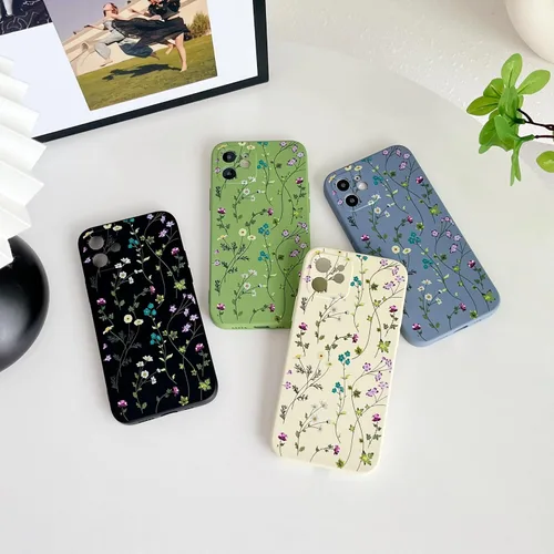 Miniatura 8 de RALEAVO Funda Floral para iPhone 12, Cubierta de Silicona Líquida con Bonito Patrón de Rama de Flores para Niñas y Mujeres, Funda Protectora de Goma