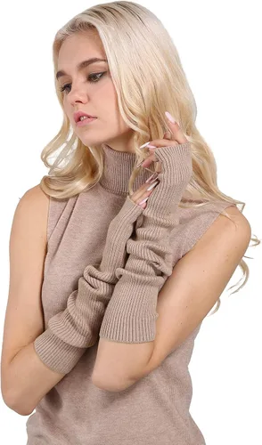 Miniatura 58 de Facecozy Calentadores de brazos para mujer, mezcla de lana de cachemira, guantes largos sin dedos para mujer, guantes para clima frío con agujero