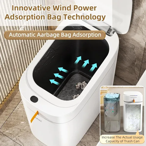 Miniatura 3 de MOPALL Cubo de basura con sensor de movimiento de 3.5 galones con tapa, cubo de basura automático delgado sin contacto, papelera que ahorra espacio