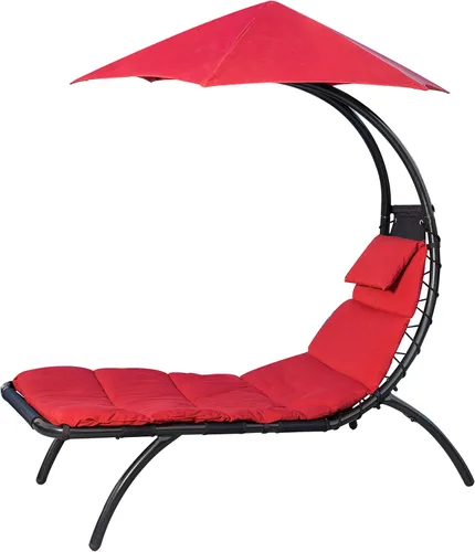 Miniatura 8 de Vivere Tumbona original Dream con paraguas de 6 puntos, poliéster hilado duradero, patas curvas, amplia cama de descanso, perfecta para exteriores