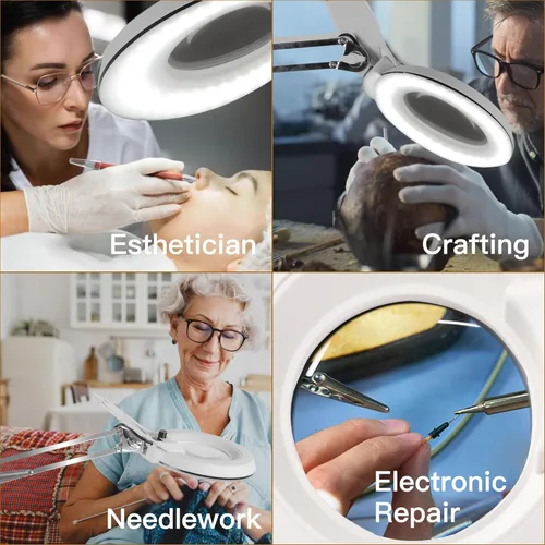 Miniatura 8 de 10 lupas con luz y soporte, lámpara de escritorio con luz LED regulable con abrazadera, lupa manos libres, brazo de acero inoxidable ajustable