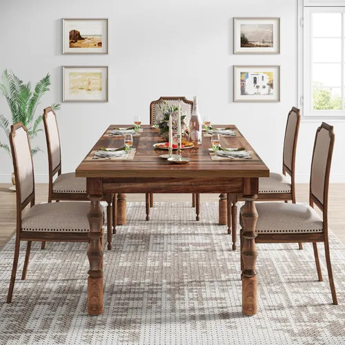 Miniatura 6 de Tribesigns Mesa de comedor de granja de 62 pulgadas para 4-6 personas, mesa de cocina rectangular grande, mesa de comedor, muebles de cocina y Nogal