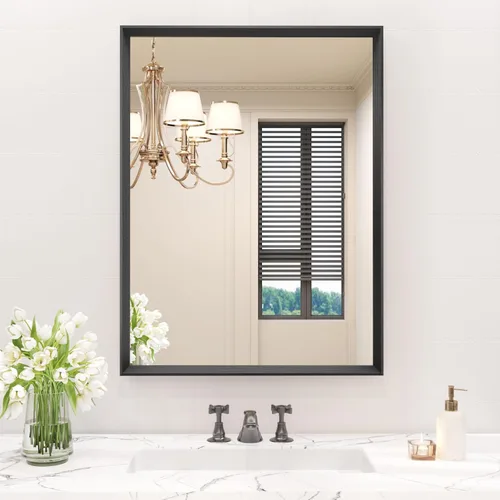 Miniatura 25 de JISOSO - Espejo de baño de 24x36 pulgadas con marco de metal cepillado color níquel, espejo con marco de metal cepillado plateado para pared, espejo
