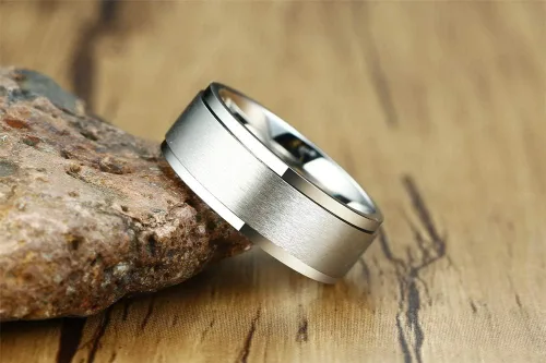 Miniatura 3 de MEALGUET Anillo personalizado para hombres y mujeres, anillo de boda unisex cepillado liso para hombres y mujeres, chapado en azulnegrooro, anillo