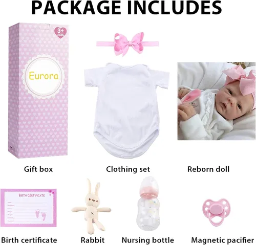 Miniatura 3 de EURORA Muñecas de Bebé Reborn, Bebé de Silicona de 18 Pulgadas, Muñecas de Bebé Niña Dulce con Ropa y Biberones, Regalo para Niños a partir de 3 Años