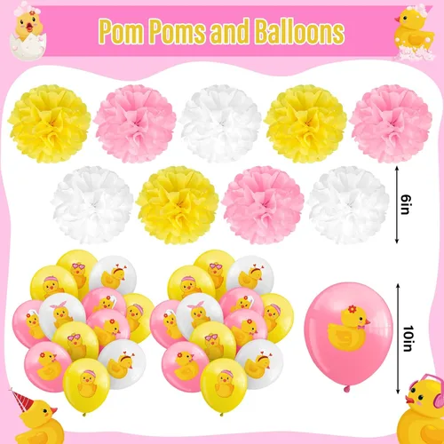 Miniatura 4 de Outus 77 piezas de decoración de fiesta de patito rosa, lindo accesorio de fiesta de cumpleaños de pato, incluye una bonita pancarta colgante