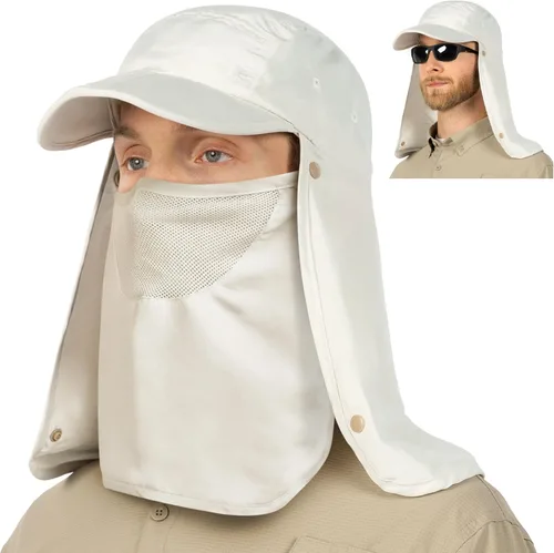 Miniatura 9 de SUN CUBE Sombrero de sol de pesca con solapa para el cuello y cubierta facial, UPF50+ gorra de protección UV de ala ancha para hombres y mujeres