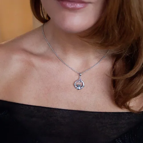 Miniatura 4 de 925 Sterling Silver Irish Claddagh Necklace - Trinity Celtic Knot Pendant with 20" Inch Chain - Hands Holding Heart Crown Charm - Love Celtic