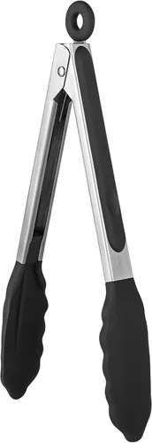 Pinzas de cocina resistentes al calor de 600ºF: U-Taste de 9 pulgadas, pinza de cocina de silicona con puntas de goma antiadherentes firmemente Negro