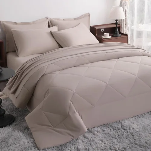 Miniatura 11 de NTBAY Juego de edredón Twin con sábanas, juego de ropa de cama Twin suave y transpirable de 5 piezas, cama Twin en una bolsa, juego de edredón Gris