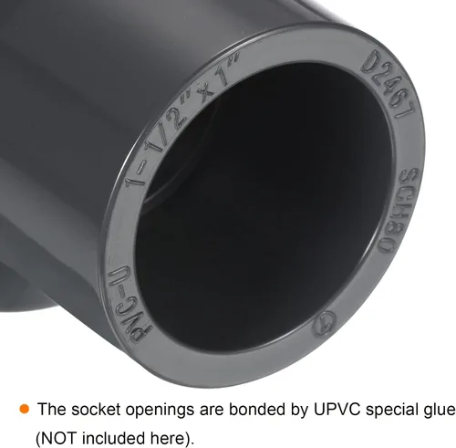 Miniatura 5 de PATIKIL UPVC Reductor de tubería de montaje de 1-1/2 "x 1" Socket Schedule 80, conector adaptador de acoplamiento recto, gris