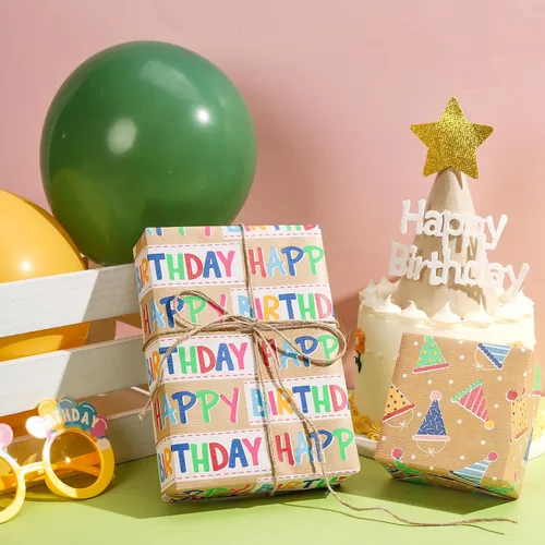 Miniatura 3 de RUSPEPA Rollos de papel kraft para envolver regalos - Diseño de arcoíris de cumpleaños colorido, total de 4 rollos (30 pulgadas x 10 pies, 4 rollos)