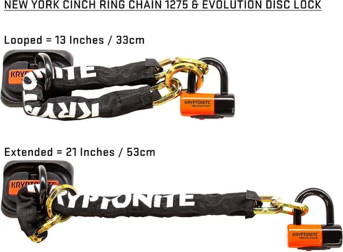 Miniatura 2 de Kryptonite New York 1275 Candado de Cadena con Anillo Cinch para Bicicleta, 2.5 Pies de Largo, Extra Resistente Anti-Robo Sold Secure Gold, Candado