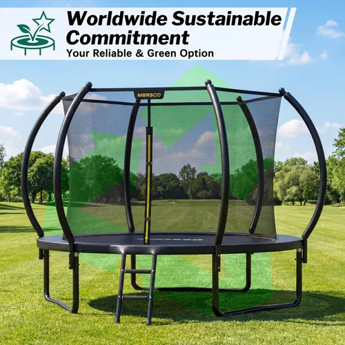 Miniatura 7 de Mersco Trampolín para exteriores de 10 pies, 12 pies, 14 pies, con recinto y escalera, cama elástica recreativa aprobada por ASTM para niños