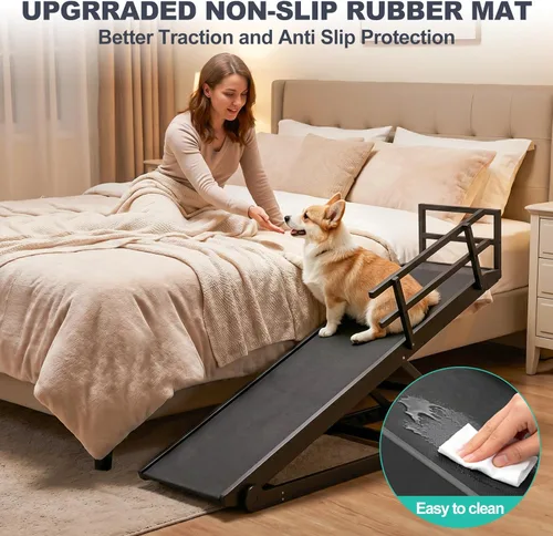 Miniatura 5 de Rampa para perros, rampa plegable de madera ajustable de 5 niveles para cama mediana, sofá, SUV - Alta tracción, rampas portátiles para mascotas