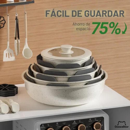 Miniatura 4 de Juego de 23 ollas y sartenes antiadherentes, juego de utensilios de cocina de cerámica no tóxicos con asas desmontables, utensilios de cocina