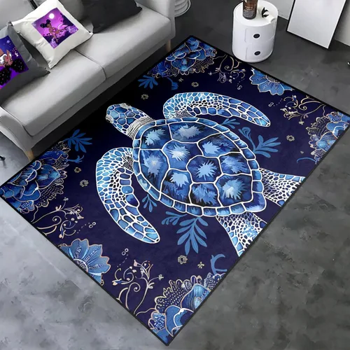 Miniatura 26 de Alfombra de tortuga marina con estampado de animales marinos y animales marinos, alfombra con estampado de tortugas marinas, para niños y niñas