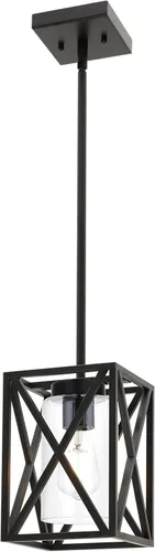 Miniatura 6 de Lámpara de araña negra para comedor con 4 luces, con cristal semillado, base E26