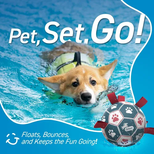 Miniatura 6 de QDAN Pelota de fútbol para perros con correas, juguetes interactivos de forcejeo, juguete de cumpleaños para cachorros, juguete acuático, para rojo